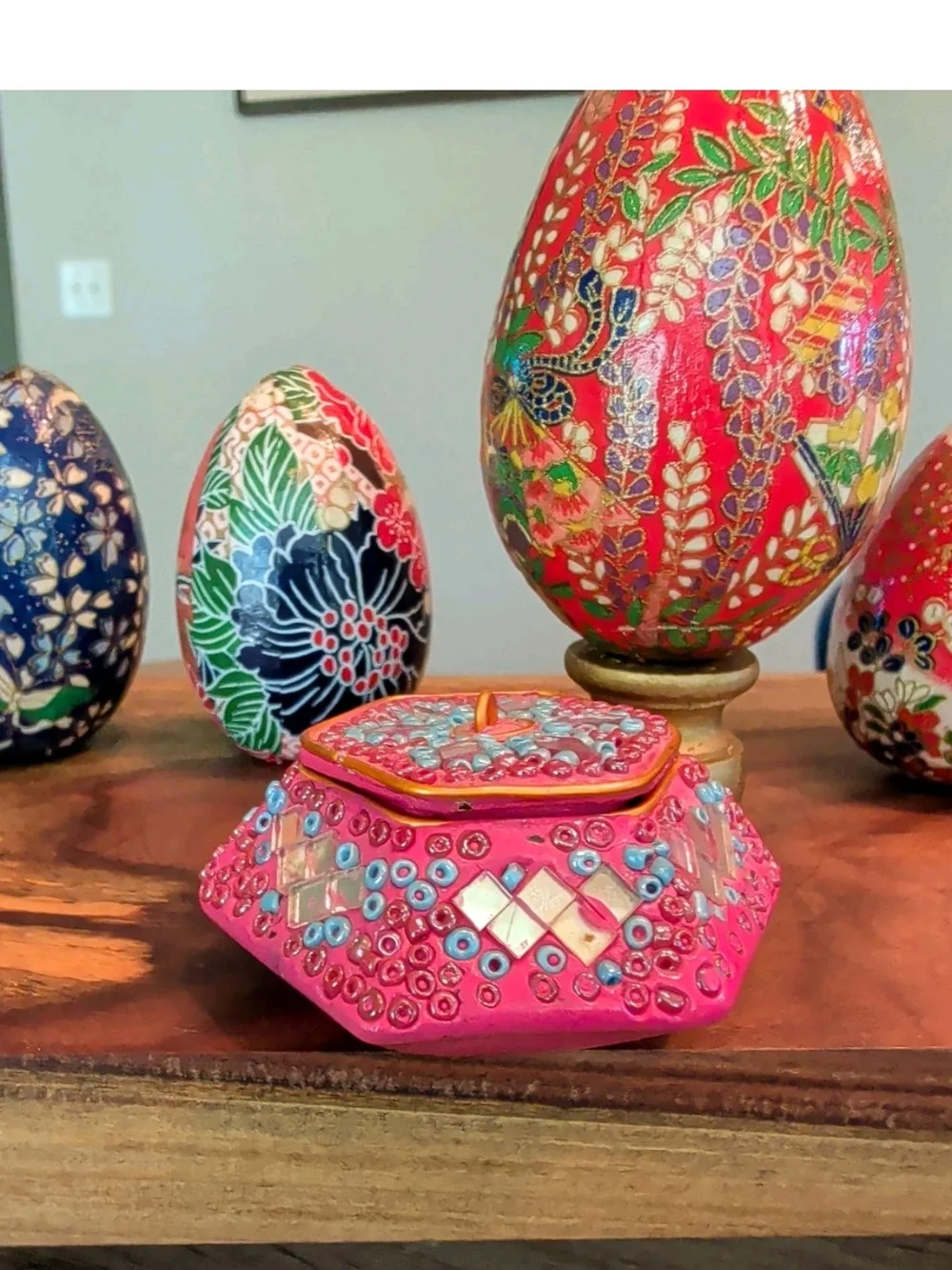 Decorative Floral Patterned Russian Egg - Assorted Pink, Blue, Red+ Small Box